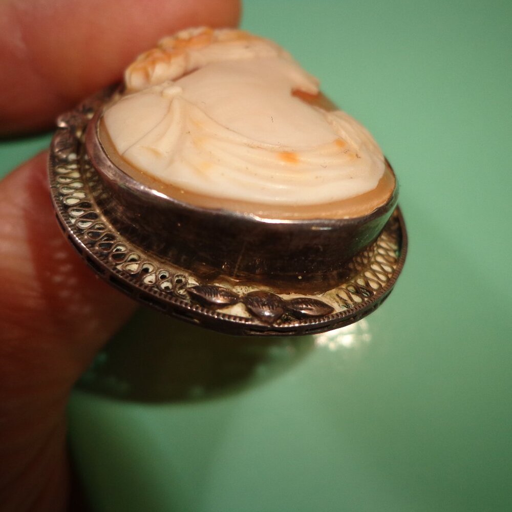 Lot of 2 Vintage Genuine Shell Carved Cameos Sterling Silver Brooch/Pendants - Picture 6 of 16